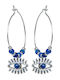 Women's Earrings Medium Very Thin Hoops 3.7 cm Length 2.5 cm Diameter Evil Eye Design & Lapis Stones Stainless Steel Silverline 0130551001 / Stainless Steel 0130551001