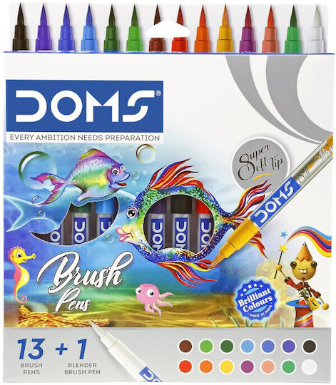 Markeri Doms Brush Pen 13 Culori +1 Blender