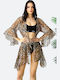 Kimono Scurt De Plajă Pentru Femei Animal Print Leopard