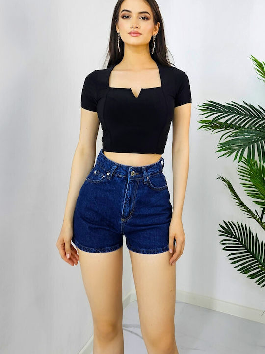 Damen-Shorts - Bermudas Hochtaillierte Jeans in Navy Blau