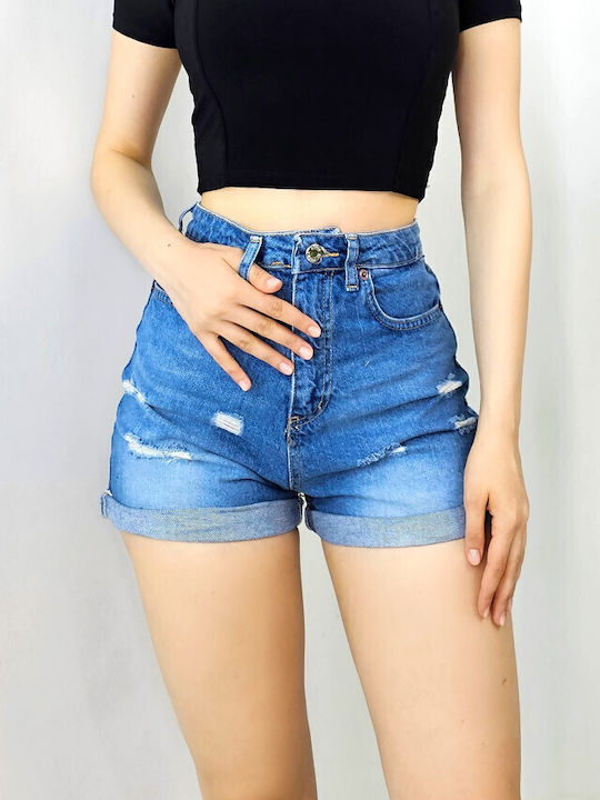 Women's High Waist Jean Shorts Blue Denim
