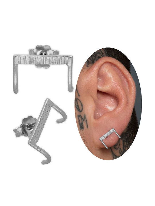 Men's Rectangular Handmade Black Silver 925 Ear...