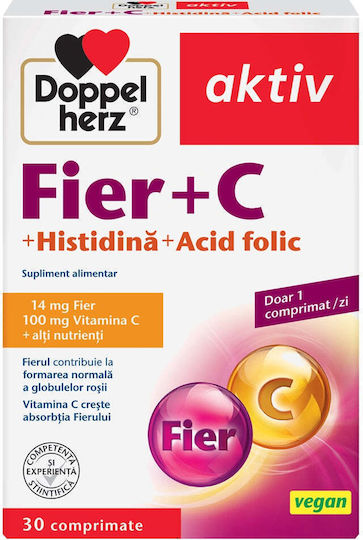 Doppelherz Fier Cu Vitamina C Cu Acid Folic Cu Histidină Aktiv 30 Comprimate