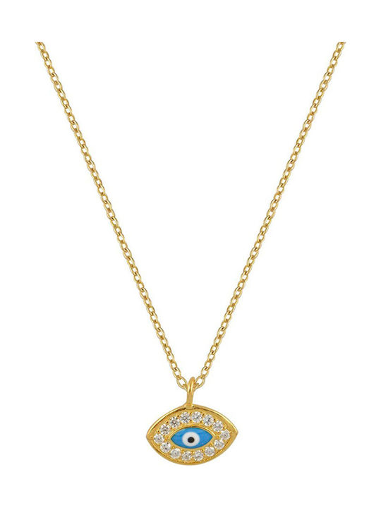 Papoulidis Jewellery Necklace Eye From Gold Plated Silver Blue
