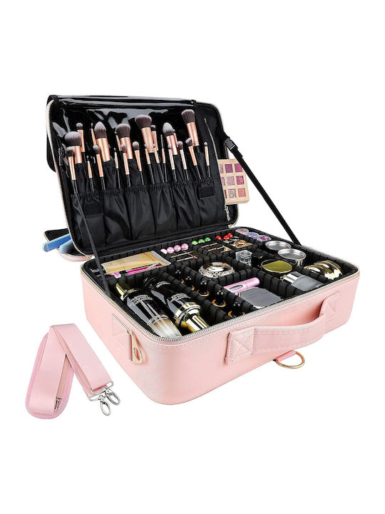 Textile Travel Bag Cosmetics Tecos Dimensions 40x29x13 Cm Double Zipper Multiple Compartments Pink
