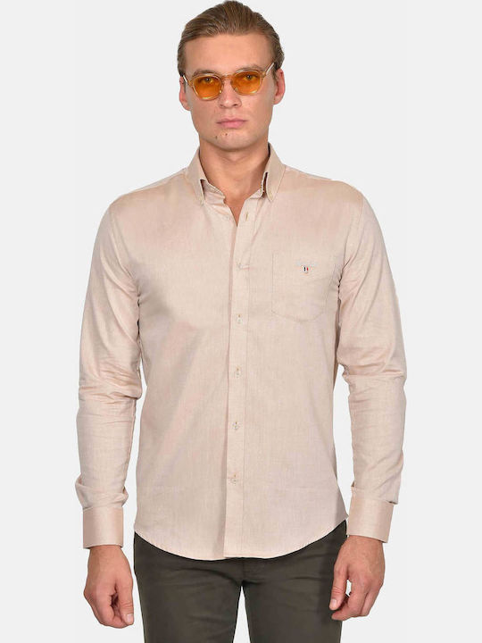 Long Sleeve Cotton Shirt in Regular Fit Beige