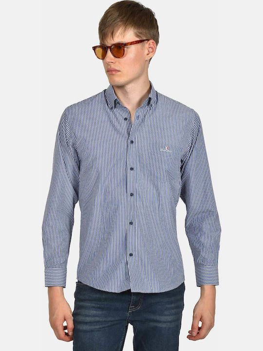 Long Sleeve Shirt in Regular Fit Striped Indigo
