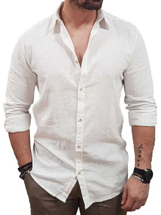 Rebase Long Sleeve Linen Shirt in Regular Fit W...