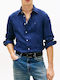 Long Sleeve Linen Shirt In Regular Fit Blue