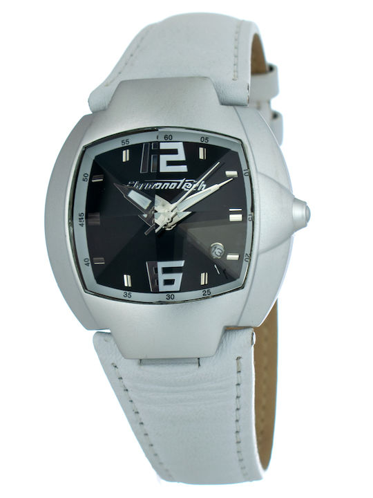 Chronotech Ανδρικό Ρολόι 41mm Μπαταρίας με Λευκό Δερμάτινο Λουράκι