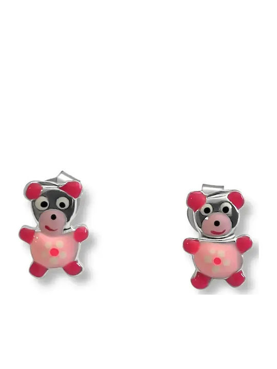 Kids Earrings Girls Studs 925 Silver Enamel & Gold Plated Bears Woofie 0130525201 / Bear Blue Pink Enamel Pink Silver White 0130525201