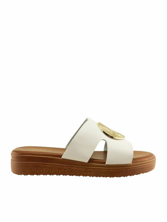 Adam's Shoes Γυναικεία Σανδάλια Flatforms Λευκά