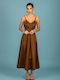 Καλοκαιρινό Midi Βραδινό Φόρεμα Εξώπλατο Dark Brown