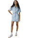 Western Summer Mini Shirt Dress Denim Blue