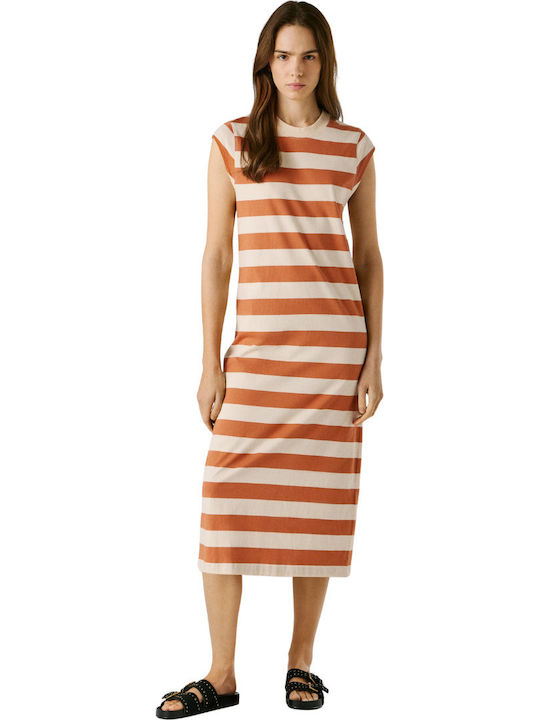 Pepe Jeans Summer Midi Dress with Tearing Bronz...