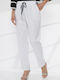 Дамски Текстилен Панталон с Ластик в Права Линия Бял