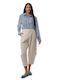 Beige Cropped Baumwoll-Set Damenhosen