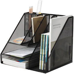 Q-connect Metallic Mesh Organizer Desk Trays + Magazine Holders 7 Compartments Q-connect Black