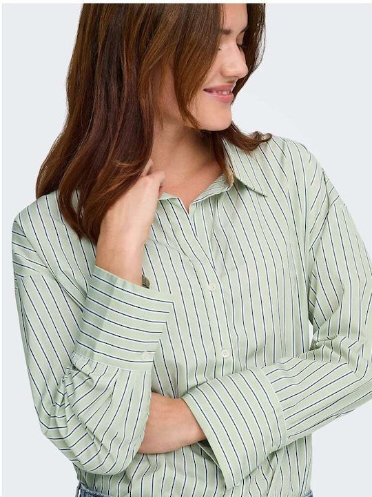 Long Sleeve Women's Shirt Green Striped