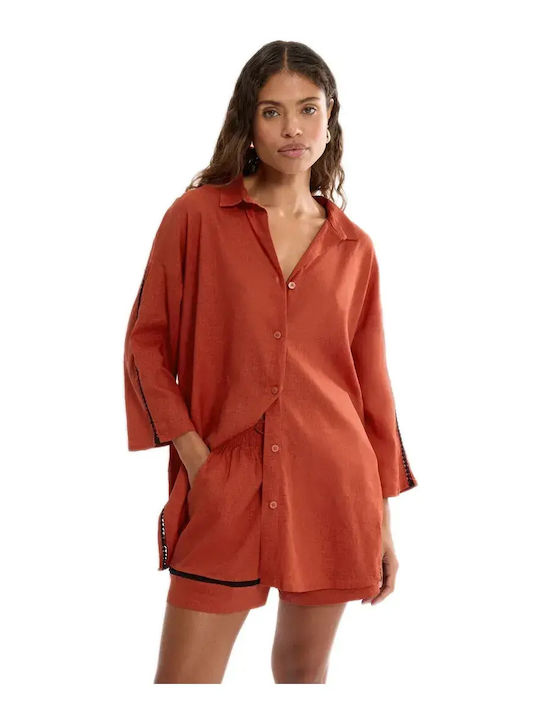 Boyfriend Summer Wear Μακρυμάνικο Γυναικείο Πουκάμισο Haute Orange