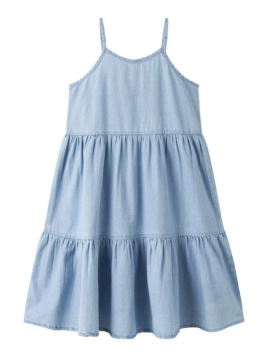 Kinderkleid Ärmellos Denim Hellblau