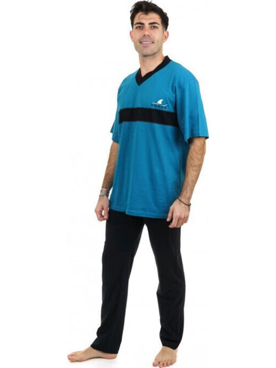 Dustin Sommer Herrenpyjama Hose Baumwolle Petrol B683