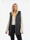 Long Women's Sleeveless Jacket for Winter Black