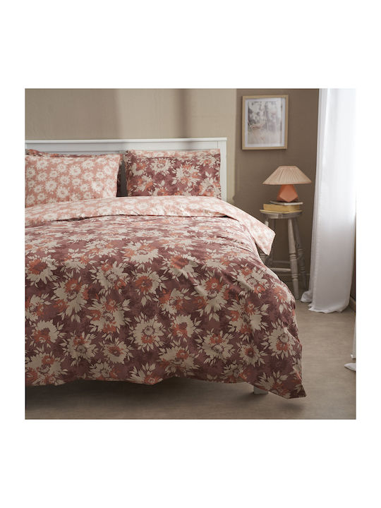 Charalambidis Textiles Χρυσάνθεμο Σετ Σεντόνια Υπέρδιπλα 220x260εκ. Κόκκινο (4τμχ)