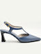 Leather Heels with Strap Blue