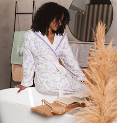 Klotsotiras Anais Hooded Bathrobe Lilac-Patterned