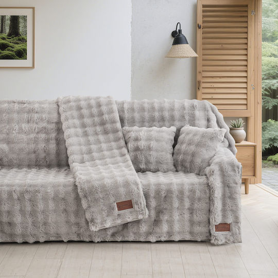 Dreisitzer-Sofa Wurf Pelzartig 180x300cm Grau