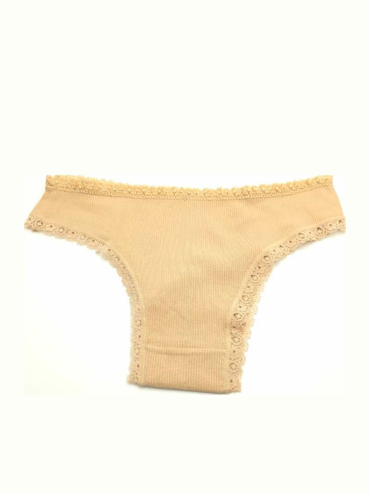 Hand's Foner Cotton Women's Brazil with Lace Beige