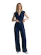 Damenteilose Kurzärmliche Jumpsuit Blau