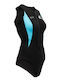 Activewear Swimsuit with Zipper Black / Aquamarine