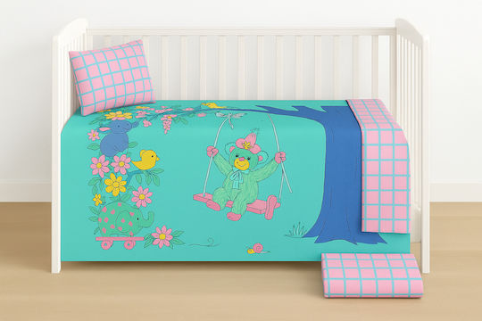 Set Baby Crib Cotton Green Sheets 100x150cm 3 Pieces
