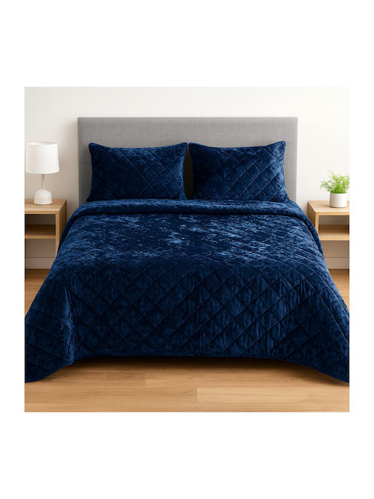 Σετ Κουβερλί Υπέρδιπλο από Πολυεστέρα Navy Blue 220x240cm 3τμχ