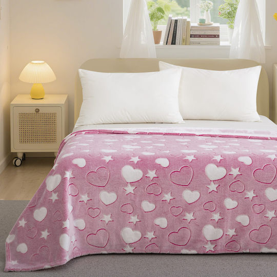 Fleece Hearts Fluorescent Kids Blanket Fluorescent 220x160cm