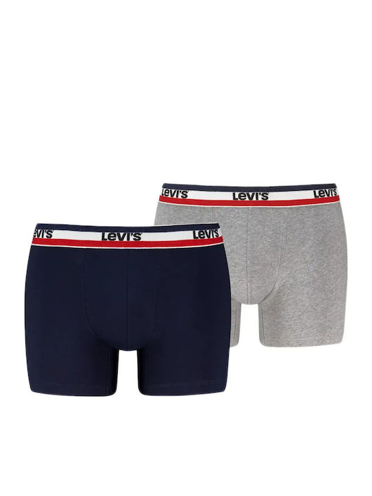 Herren Boxershorts Dunkelblau-Grau Meliert Mit Mustern 2Pack