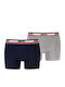 Herren Boxershorts Dunkelblau-Grau Meliert Mit Mustern 2Pack