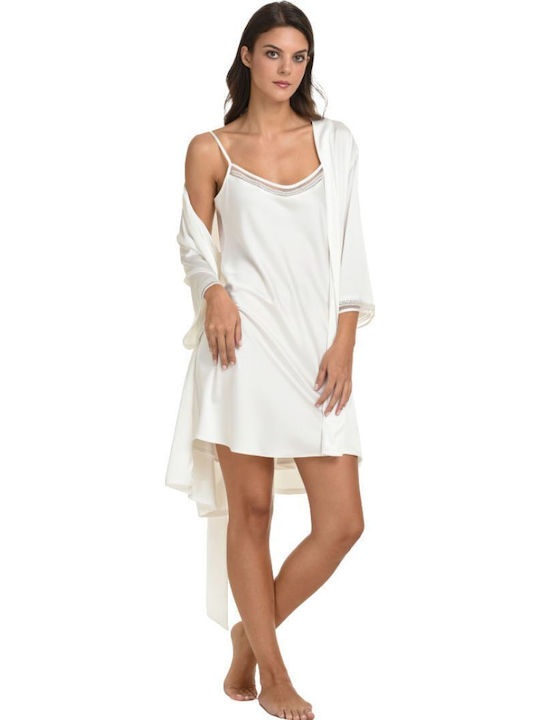 Primavera Summer Women's Robe with Nightgown Ivory
