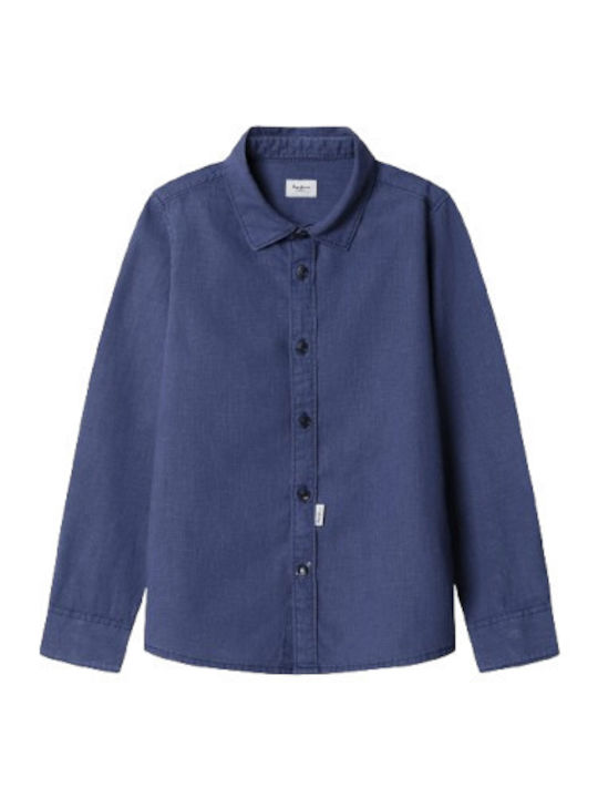 Pepe Jeans Kids Long-Sleeved Linen Shirt Dark Blue