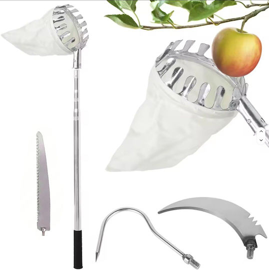 Telescopic Fruit Picker Zola 4 Interchangeable Heads 400 Cm Storage Bag Silver
