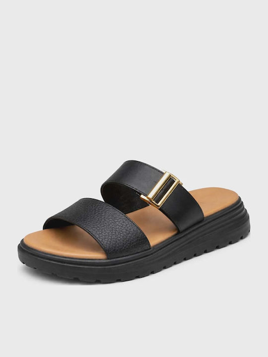 Super Mode Leather Anatomic Black Sandals