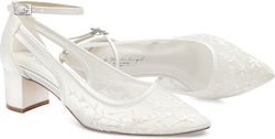 Wedding Day Leather Heels with Strap & Chunky Mid Heel Ecru