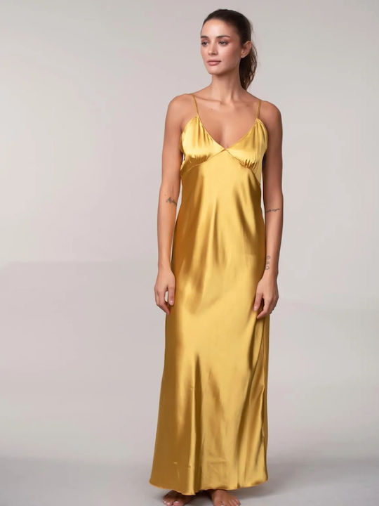 Maxi Satin Nightgown Strap Size S M Yellow