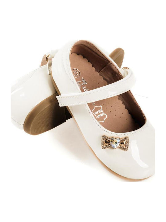 Kids Ballerinas with Hoop & Loop Closure Patent Leather White