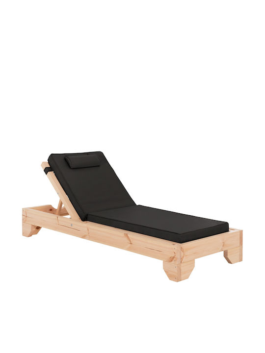 Wooden Deckchair with Pillow Black 204x79x77cm