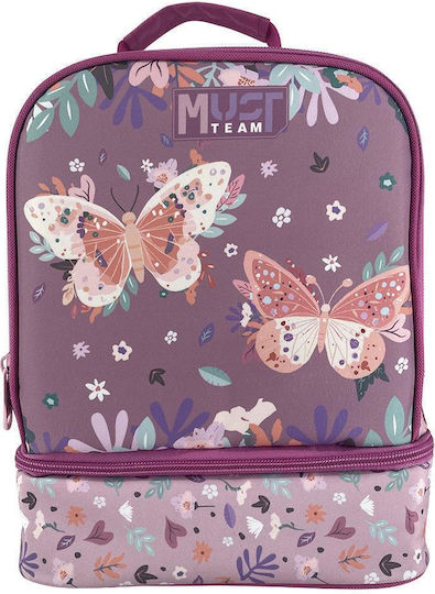 Must Team Schulische Isolierte Kinder Lunch Tasche Umhängetasche 7lt Schmetterlinge Flieder 22x16x28cm