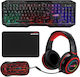 Amstrad Gamer Hunters Клавиатура и Мишка Комплект Гейминг Клавиатури с RGB Осветление Английски (САЩ) 5 Части Комплект Мишка, Подложка, Слушалки и Адаптер