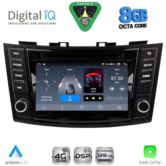 Digital IQ Ηχοσύστημα Αυτοκινήτου για Suzuki Swift 2011-2016 (Bluetooth/USB/WiFi/GPS/Apple-Carplay/Android-Auto) με Οθόνη Αφής 7"